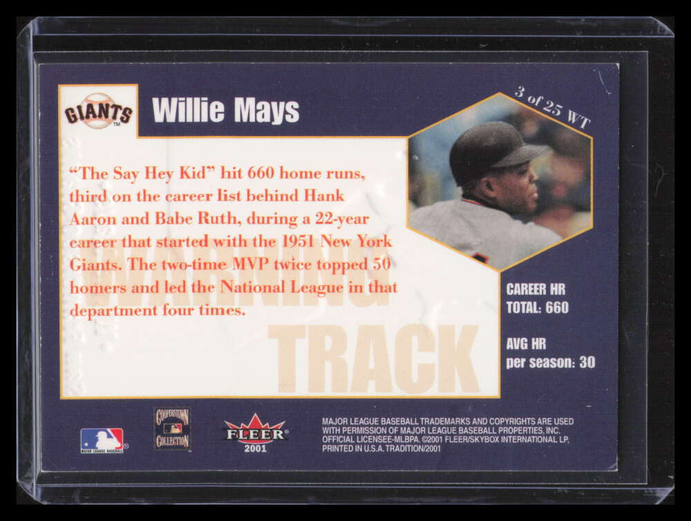 2001 Fleer Tradition Warning Track wt3 Willie Mays