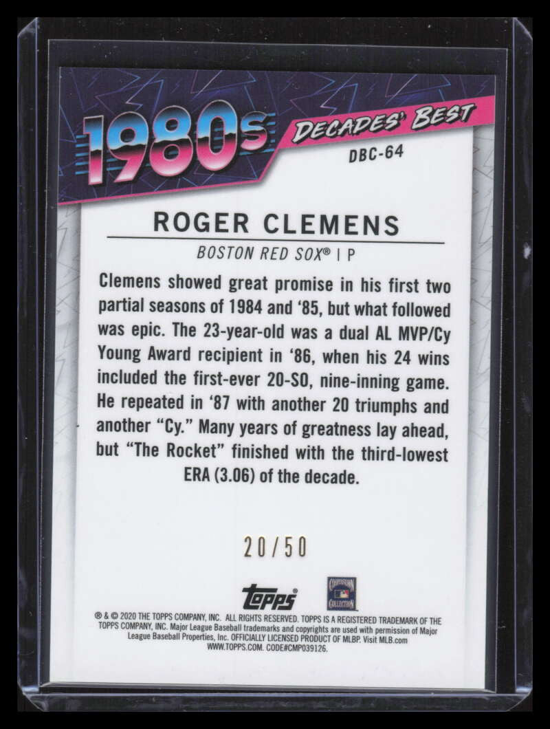 2020 Topps Decades' Best Chrome 2 Gold Refractor dbc64 Roger Clemens 20/50