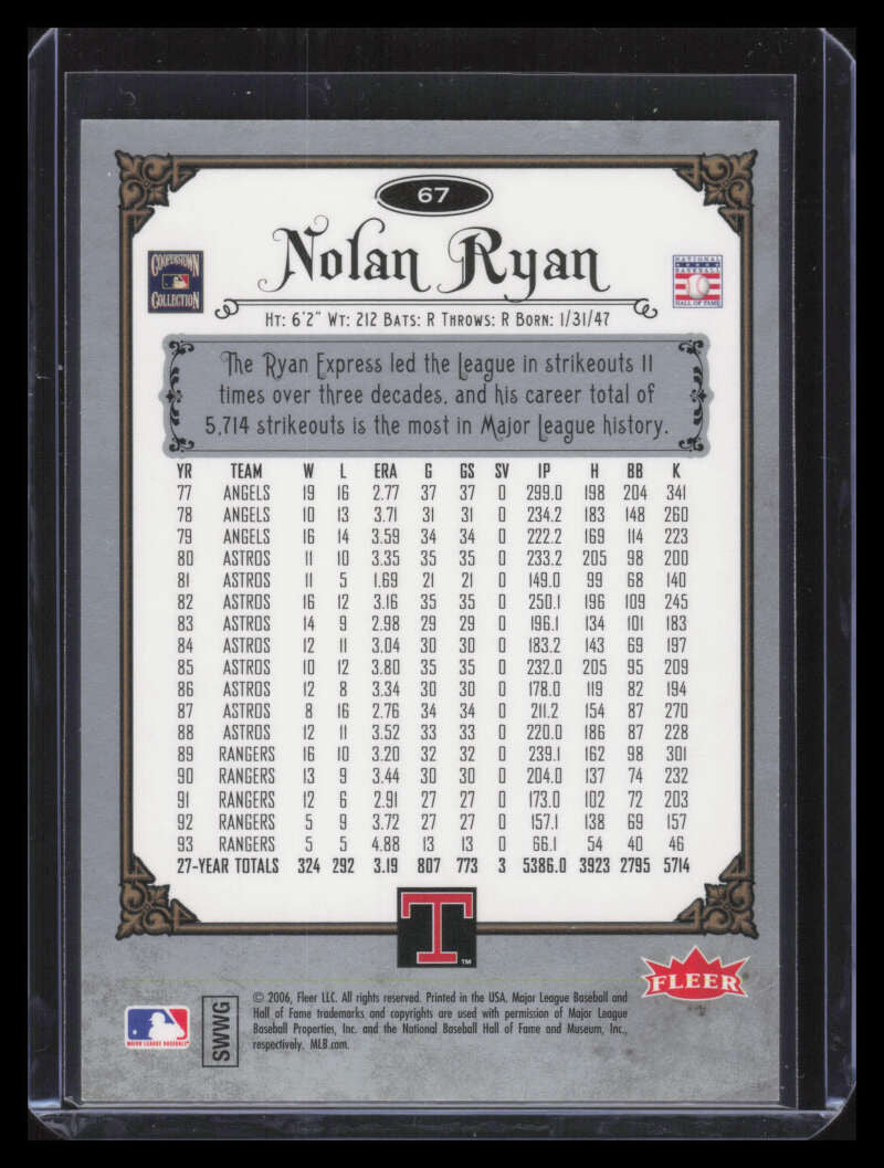 2006 Greats of the Game Copper 67 Nolan Ryan 180/299