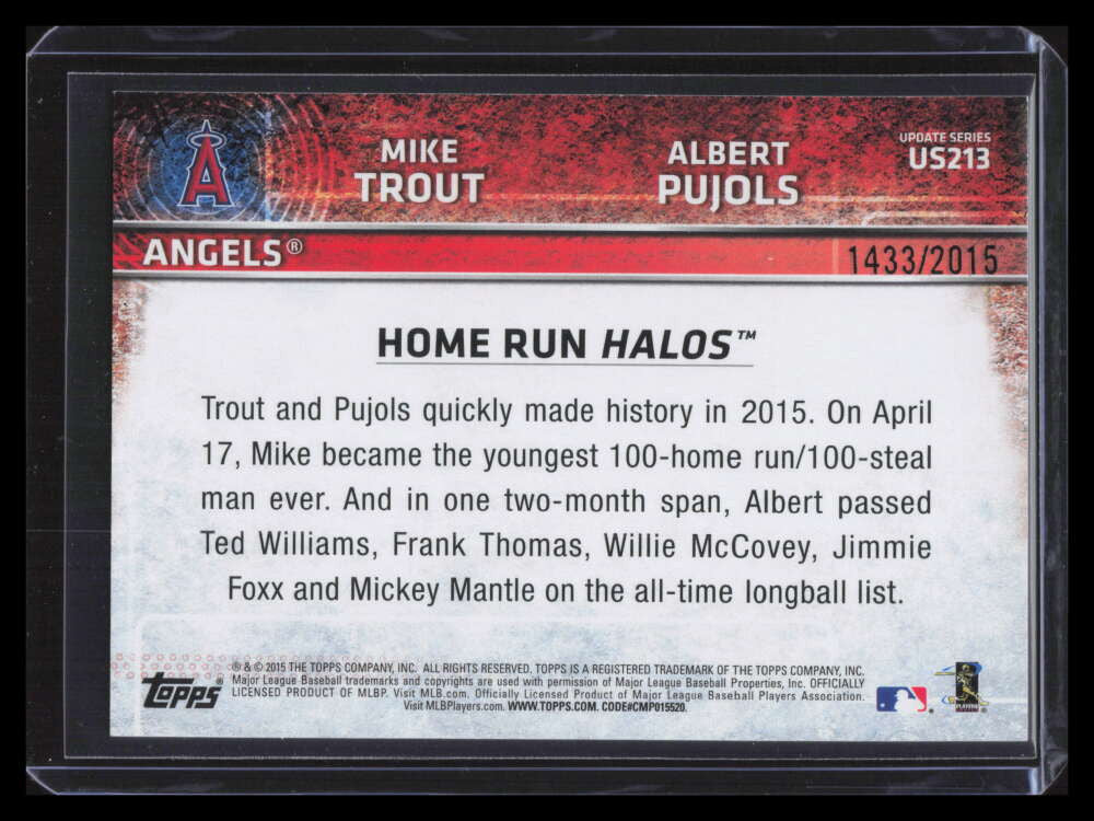 2015 Topps Update Gold us213 Home Run Halos Albert Pujols Mike Trout 1433/2015