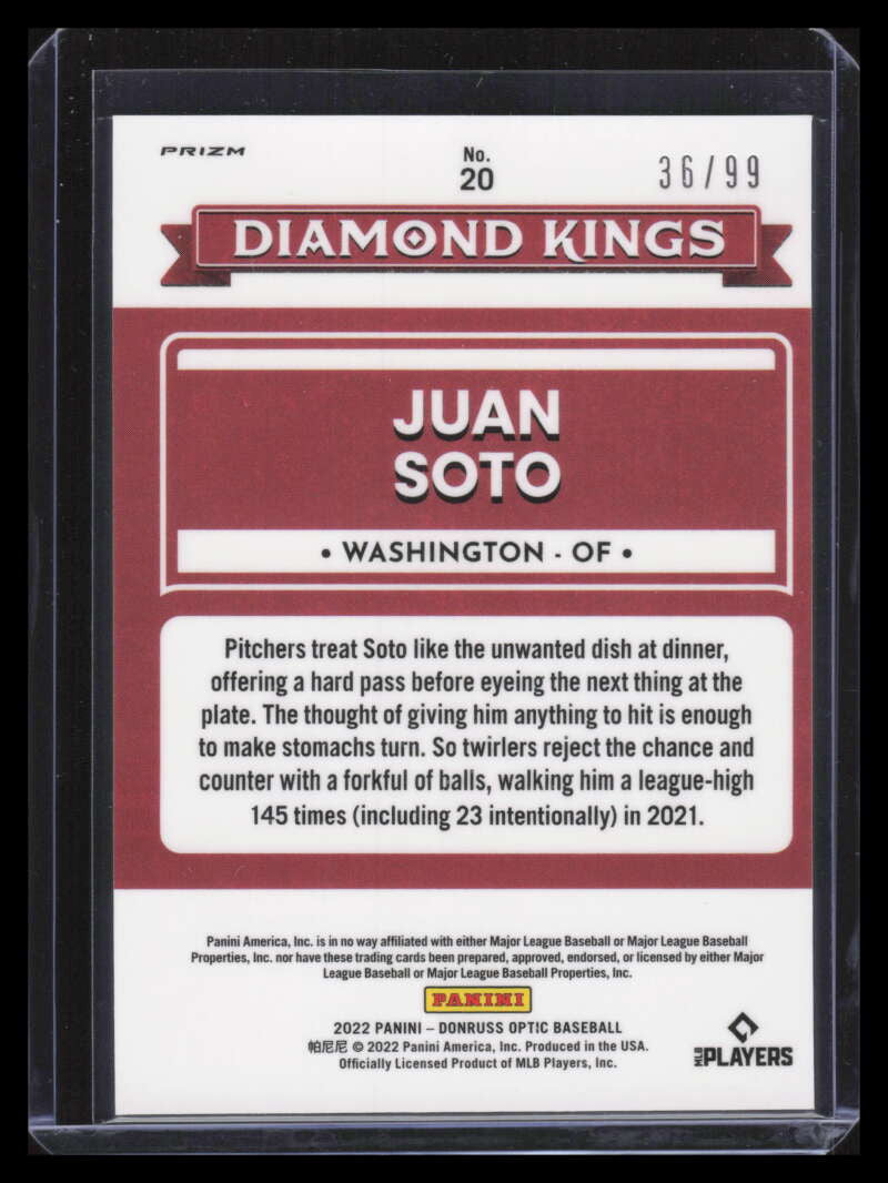 2022 Donruss Optic Green Dragon 20 Juan Soto DK 36/99 Diamond Kings