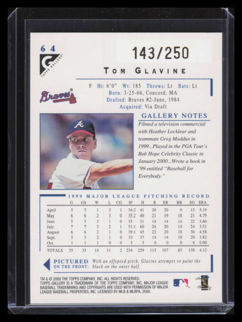 2000 Topps Gallery Player's Private Issue 64 Tom Glavine 143/250