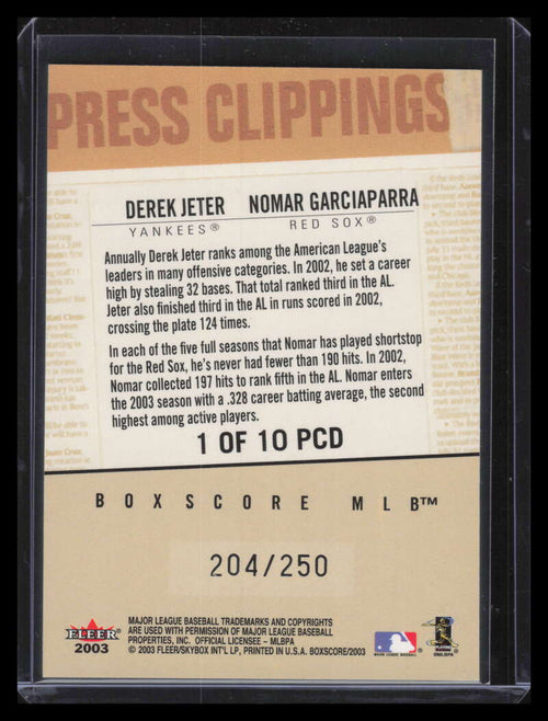 2003 Fleer Box Score Press Clippings 1 Nomar Garciaparra Derek Jeter 204/250