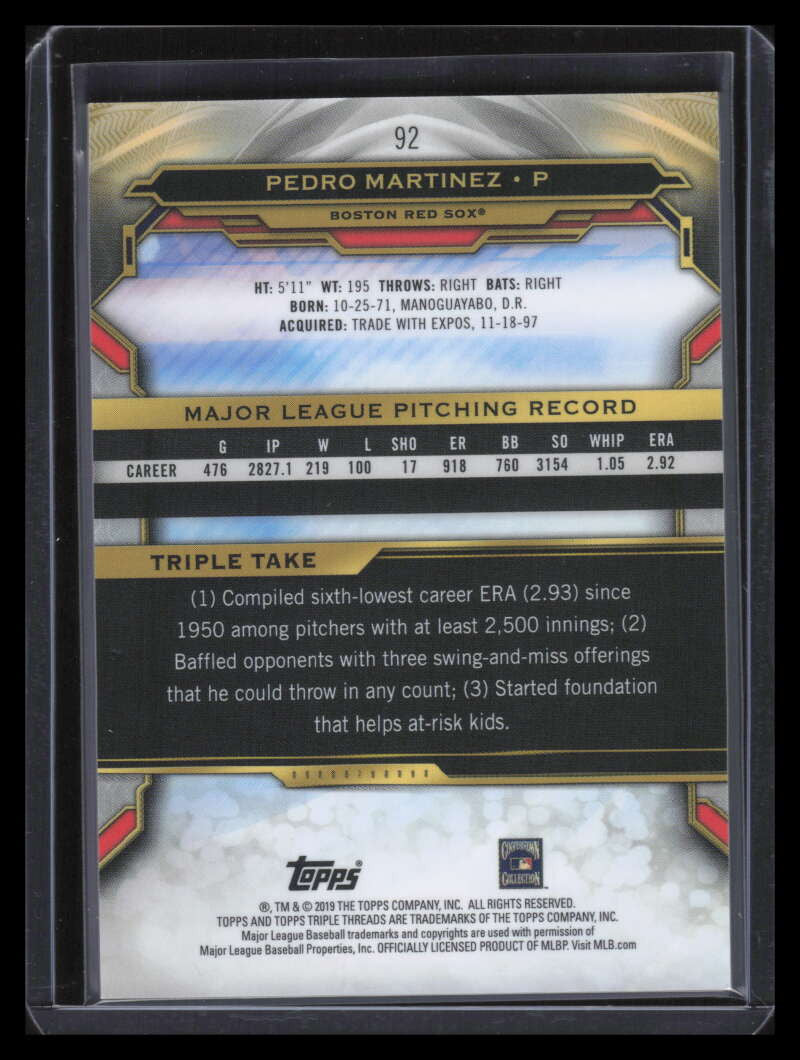 2019 Topps Triple Threads Onyx 92 Pedro Martinez 19/50