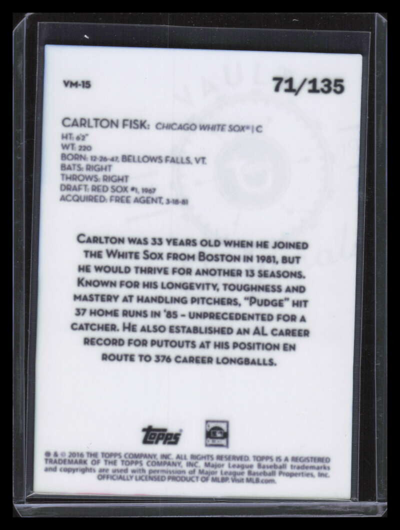 2016 Topps Legacies of Baseball Vault Metals vm15 Carlton Fisk 71/135