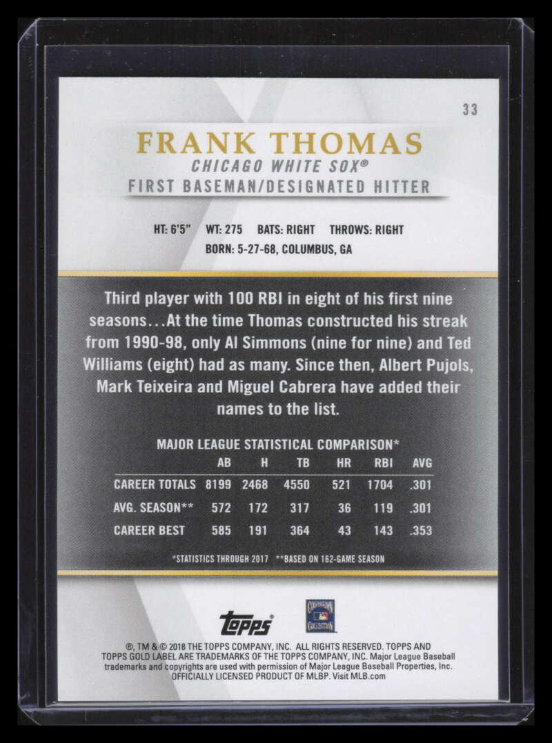 2018 Topps Gold Label Class 1 Red 33 Frank Thomas 26/75