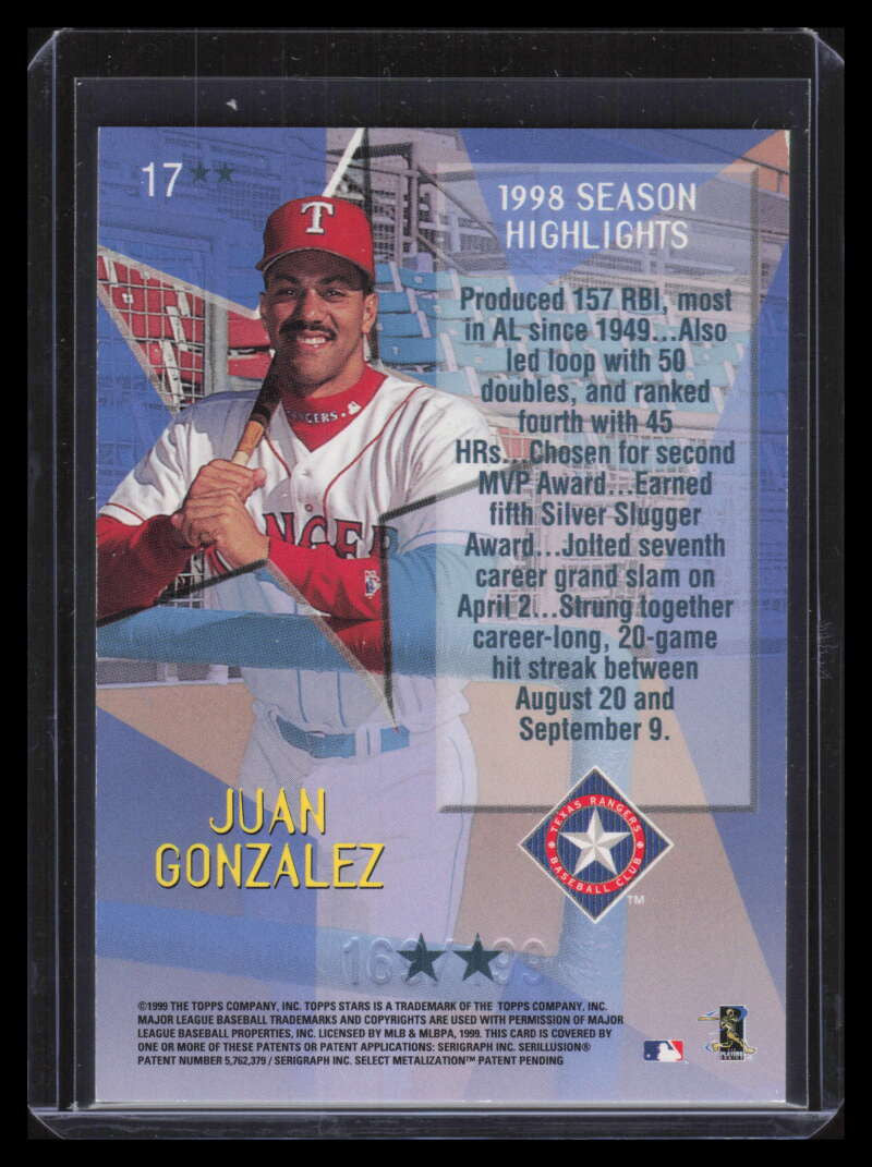 1999 Topps Stars Two Star Foil 17 Juan Gonzalez 169/199