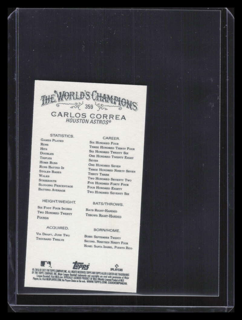 2021 Topps Allen &amp; Ginter Mini 359 Carlos Correa EXT Extended SP