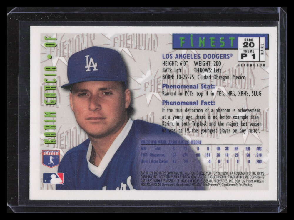 SOLD 122703 1996 Finest Refractor 20 Karim Garcia Gold Rare (b)
