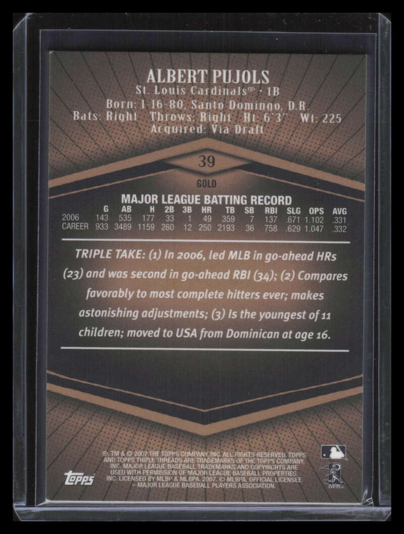 2007 Topps Triple Threads Gold 39 Albert Pujols 11/99