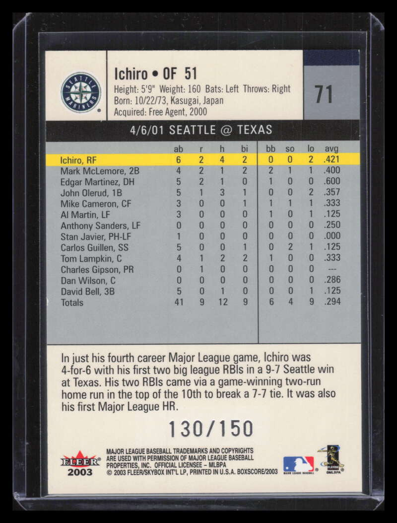 2003 Fleer Box Score First Edition 71 Ichiro Suzuki 130/150