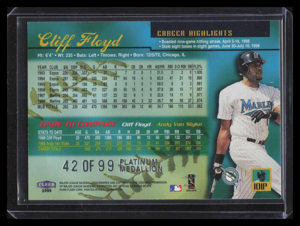 1999 Ultra Platinum Medallion 101p Cliff Floyd 42/99