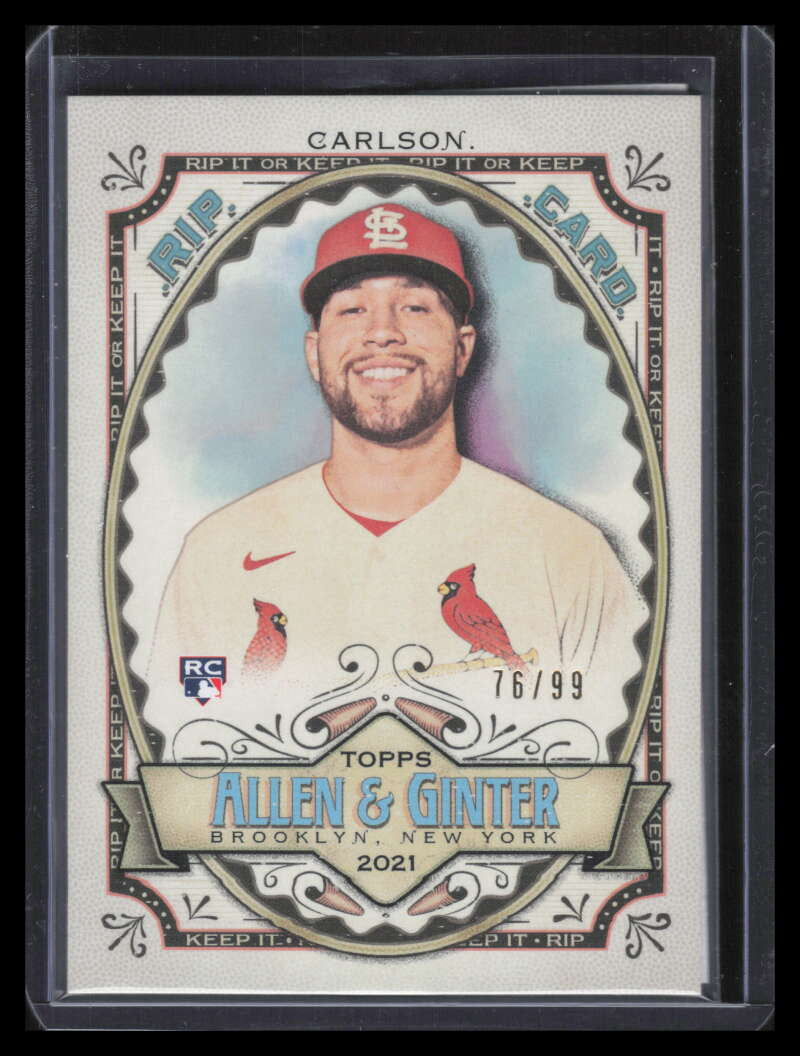 2021 Topps Allen &amp; Ginter Rip Cards RCDC Dylan Carlson Rookie 76/99 RIPPED