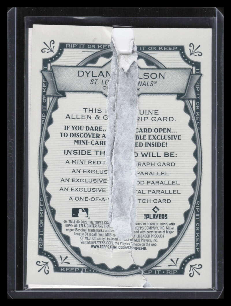 2021 Topps Allen &amp; Ginter Rip Cards RCDC Dylan Carlson Rookie 76/99 RIPPED