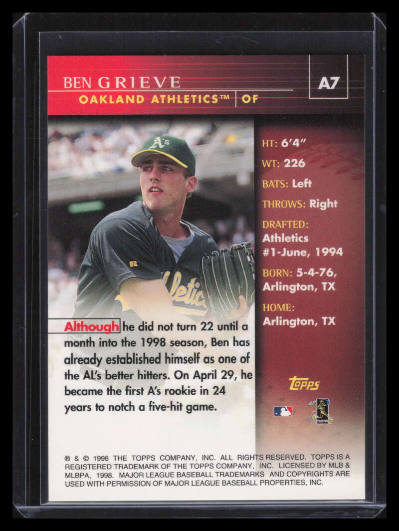 1999 Topps Autographs a7 Ben Grieve Auto