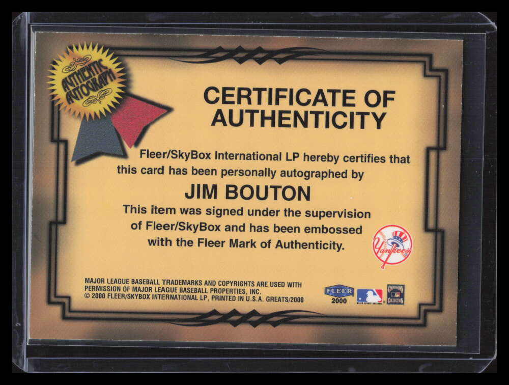 2000 Greats of the Game Autographs 10 Jim Bouton Auto ID: 122882