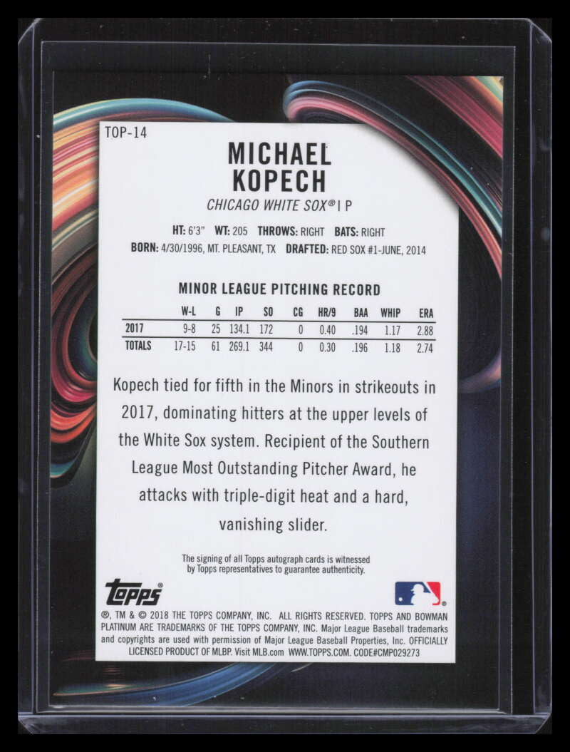 2018 Bowman Platinum Prospect Autographs Blue Michael Kopech Rookie Auto 31/150