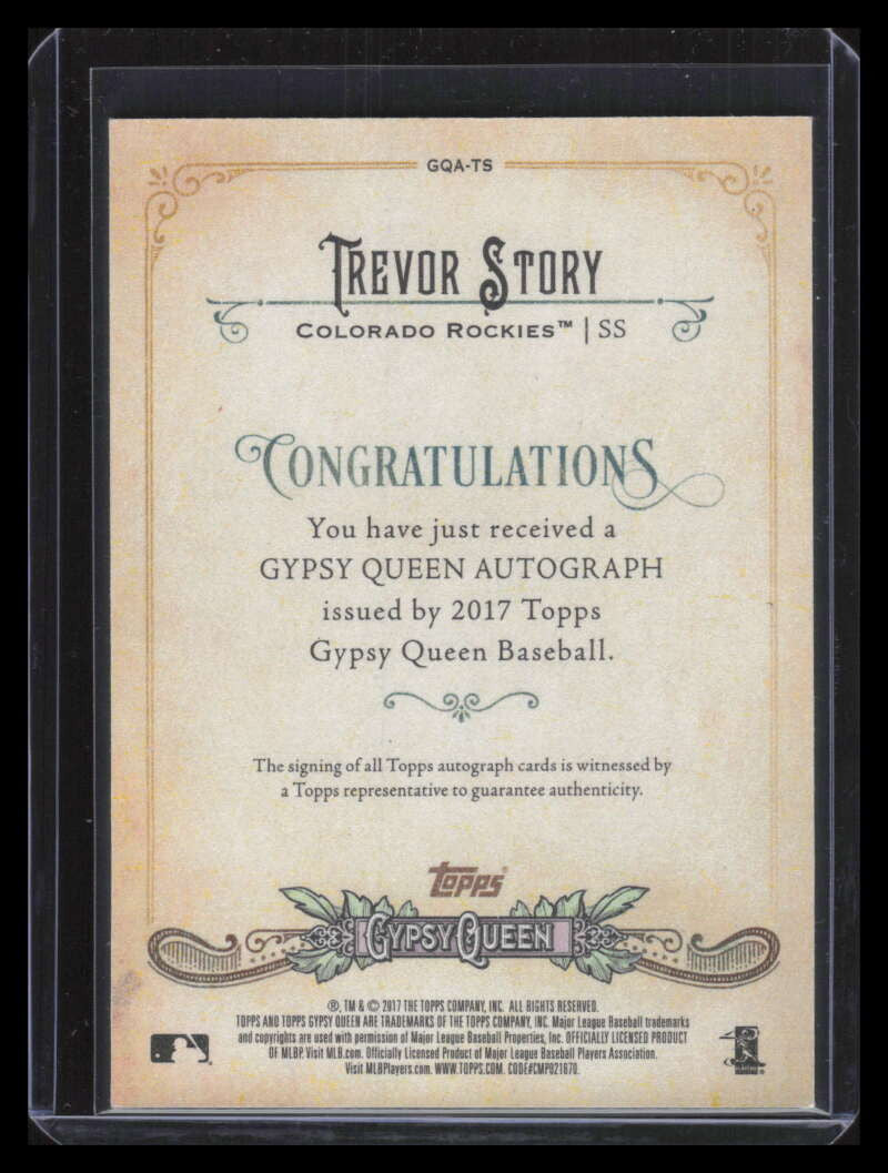 2017 Topps Gypsy Queen Autographs GQATS Trevor Story Auto
