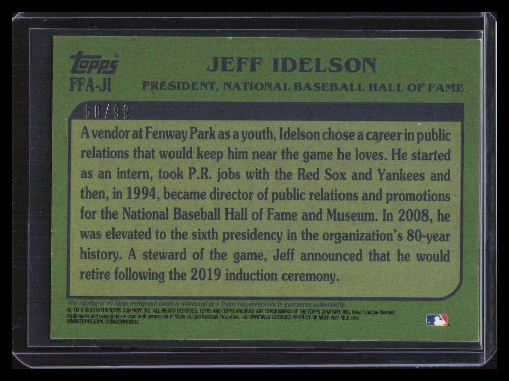 2019 Topps Archives Fan Favorites Autographs Silver Jeff Idelson Auto 60/99