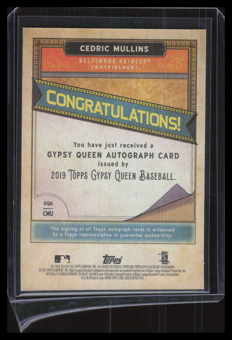 DELETE 122961 2019 Topps Gypsy Queen Autographs GQACMU Cedric Mullins Rookie Auto