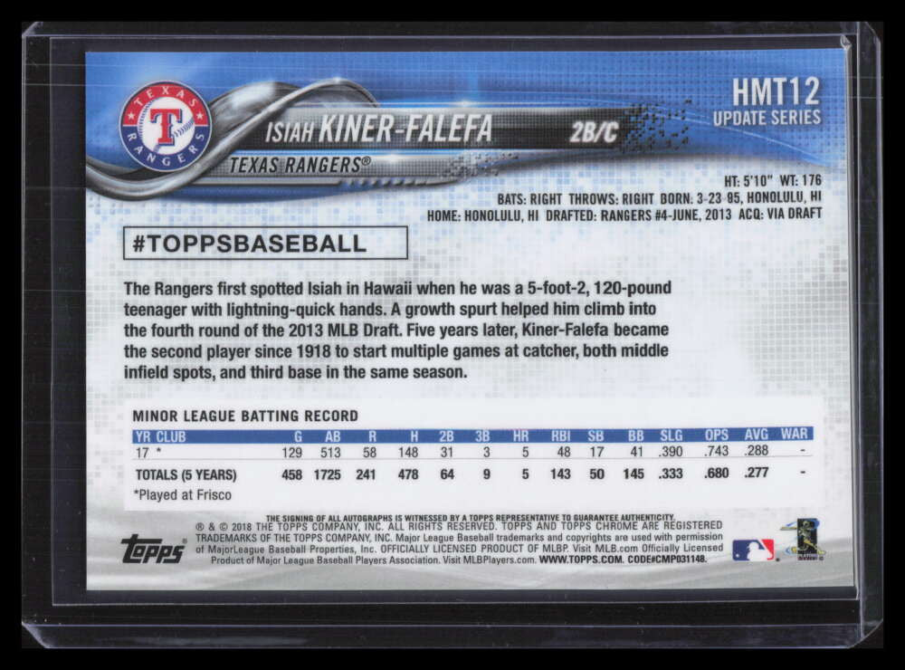 DELETE 122969 2018 Topps Chrome Update Autograph Refractor Isiah Kiner-Falefa Rookie Auto