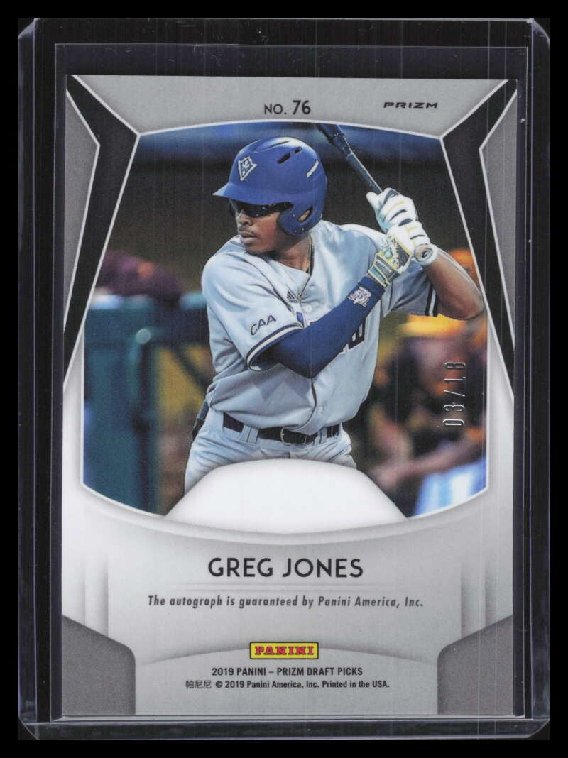 DELETE 122970 2019 Panini Prizm Draft Autographs Prizms Green Ice Greg Jones Rookie Auto 3/18