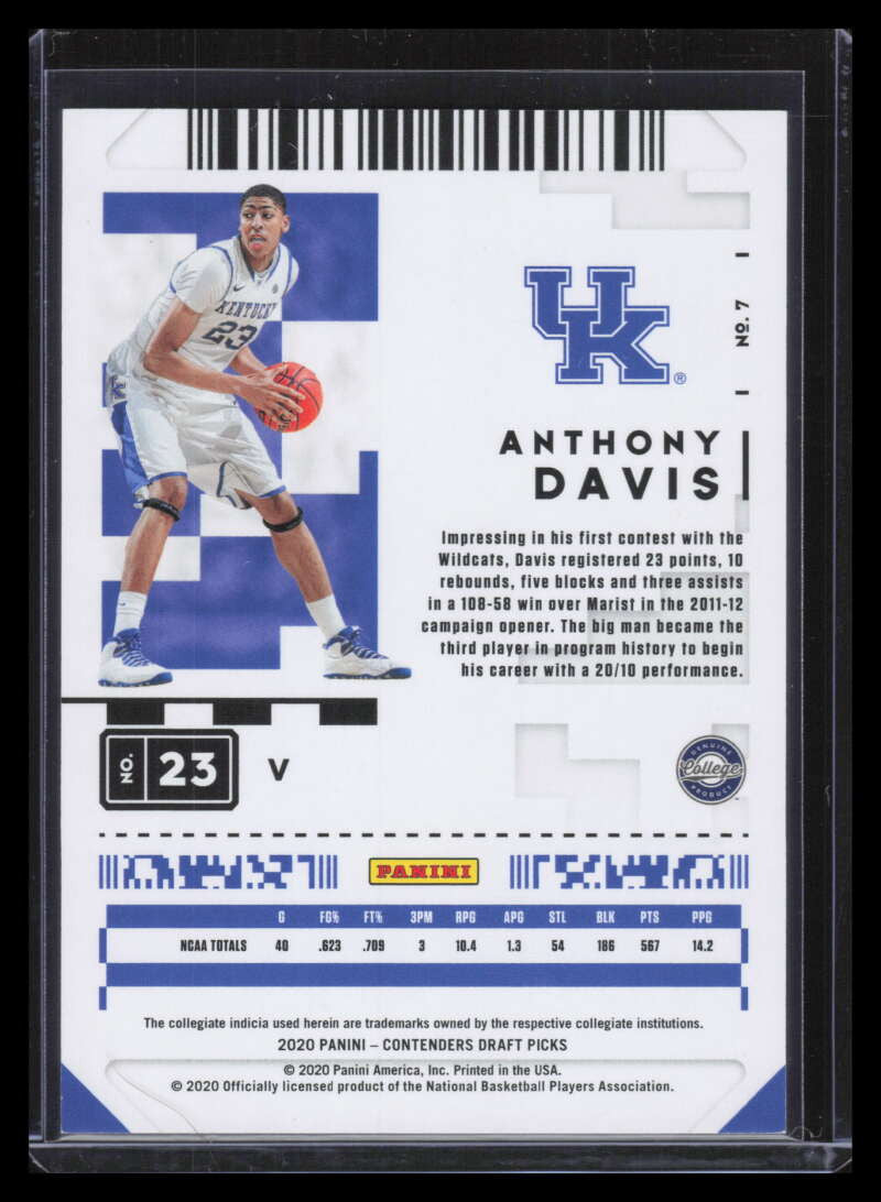 2020-21 Panini Contenders Draft Picks Game Ticket Blue 7 Anthony Davis 82/99