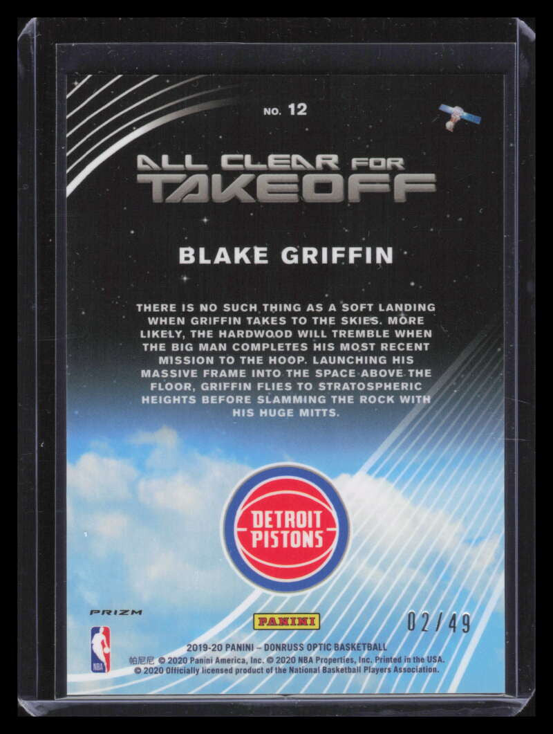 2019-20 Donruss Optic All Clear for Takeoff Blue Refractor 12 Blake Griffin 2/49