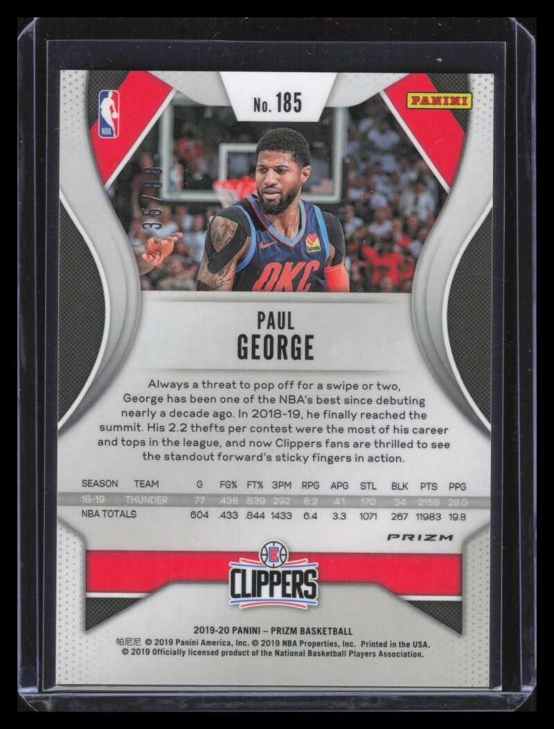 2019-20 Panini Prizm Prizms Choice Red Refractor 185 Paul George 35/88