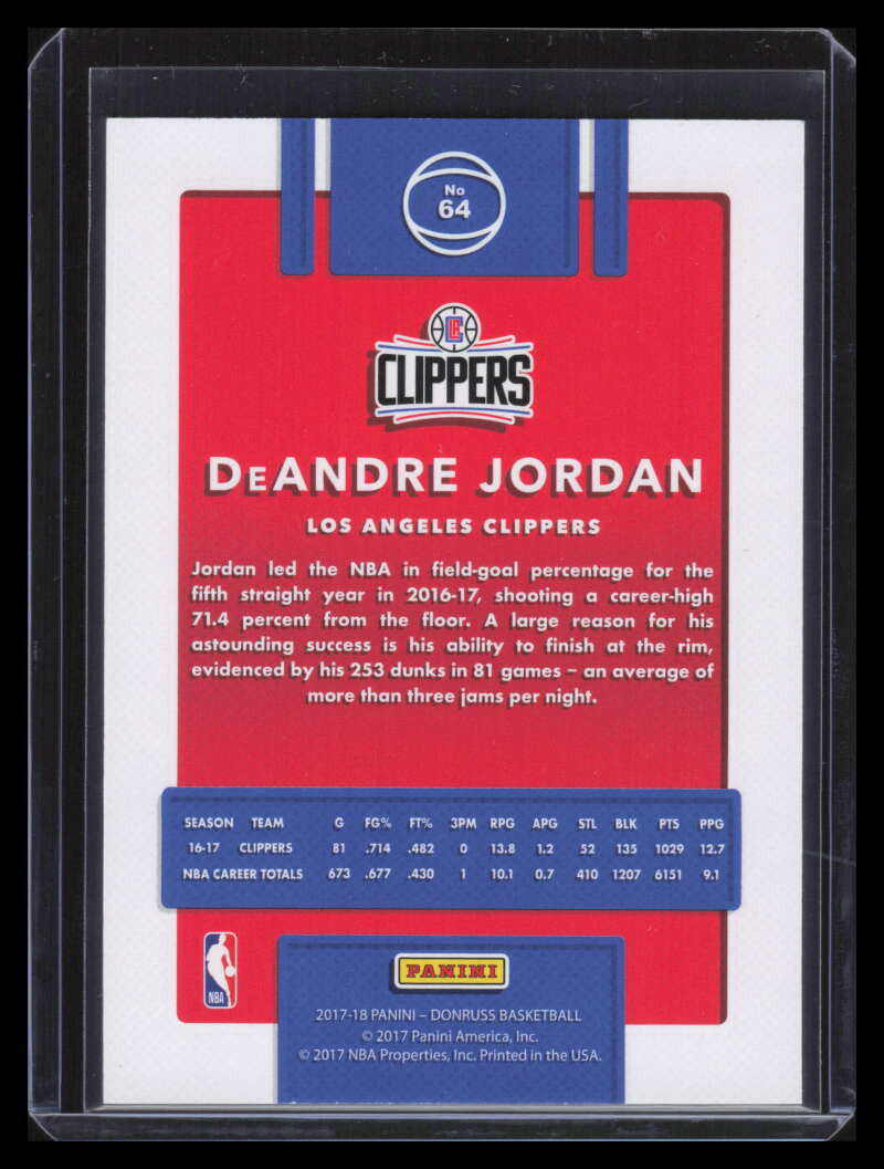 2017-18 Donruss Press Proof Gold 64 DeAndre Jordan 9/10