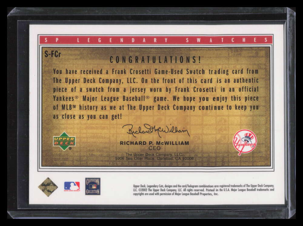 2002 SP Legendary Cuts Game Swatches SFCR Frank Crosetti Jersey