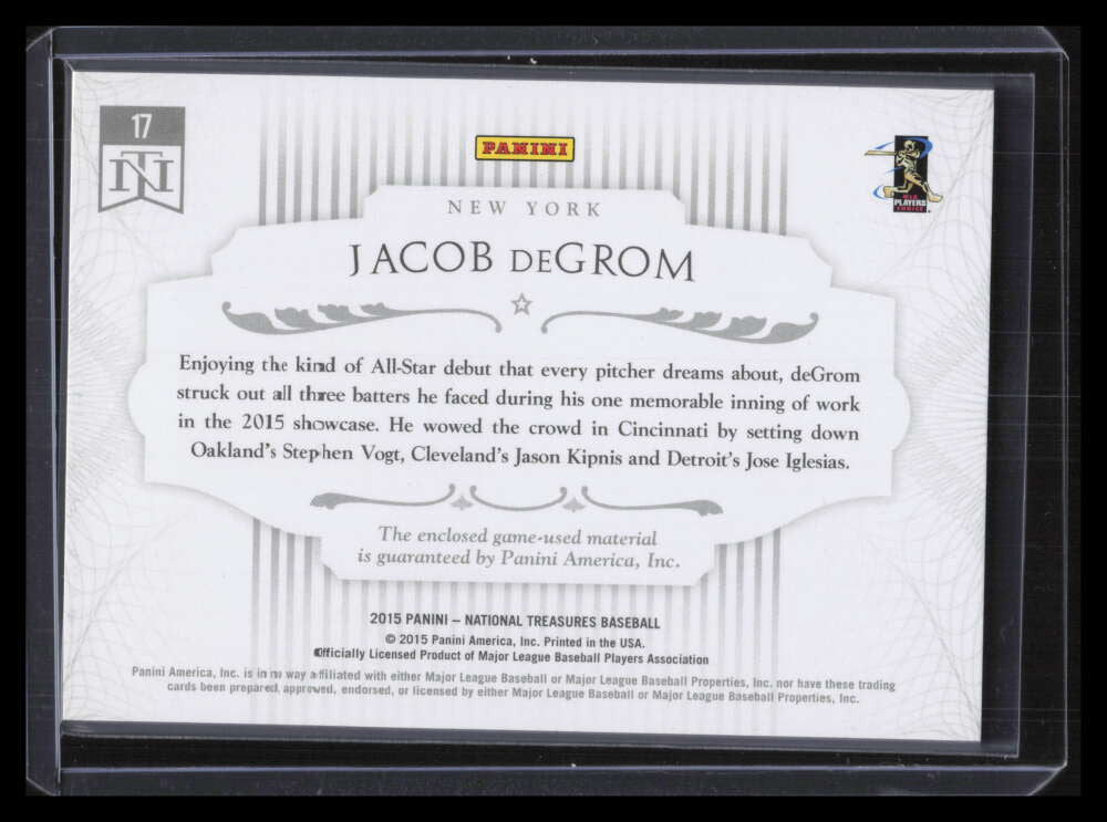 2015 Panini National Treasures All Star Materials 17 Jacob deGrom Jersey 28/99