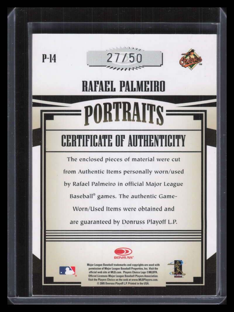 2005 Prime Patches Portraits Rafael Palmeiro Quad Jersey Shoe Fielding Glove /50