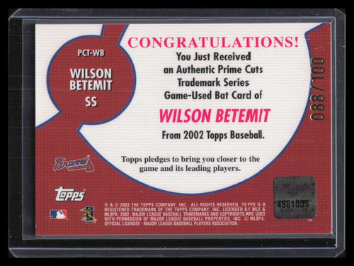 2002 Topps Prime Cuts Trademark Relics PCTWB Wilson Betemit Bat 88/100
