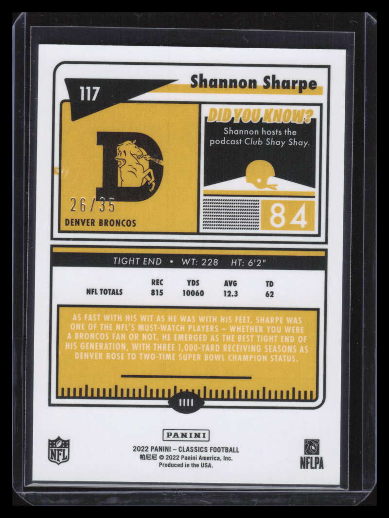 2022 Classics Premium Timeless Tributes Purple 117 Shannon Sharpe LEG 26/35