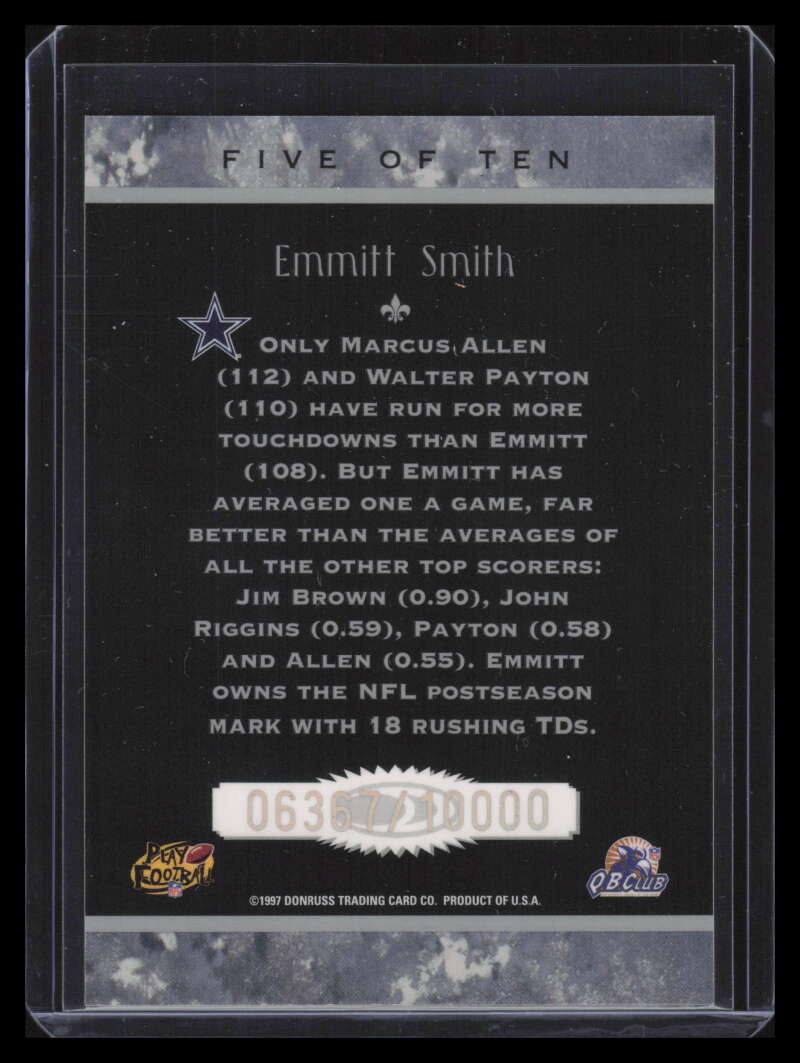 1997 Donruss Legends of the Fall 5 Emmitt Smith 6367/10000