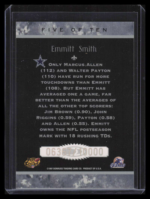 1997 Donruss Legends of the Fall 5 Emmitt Smith 6367/10000