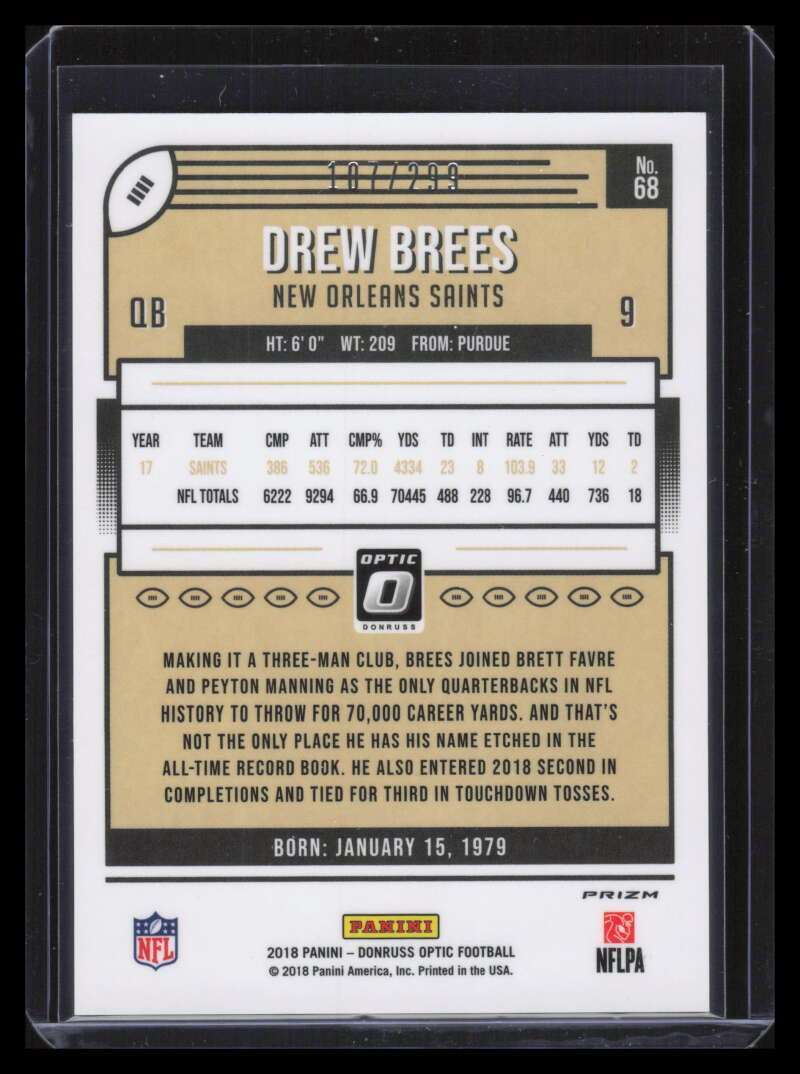 2018 Donruss Optic Aqua Refractor 68 Drew Brees 107/299