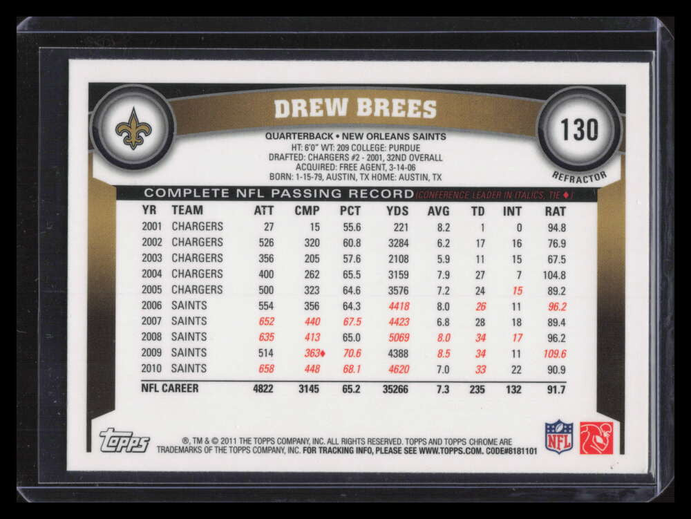2011 Topps Chrome Xfractor 130 Drew Brees