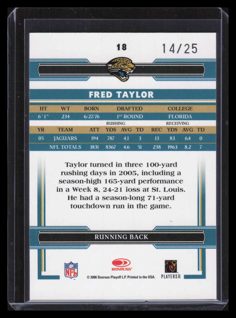 2006 Donruss Threads Platinum Holofoil 18 Fred Taylor 14/25