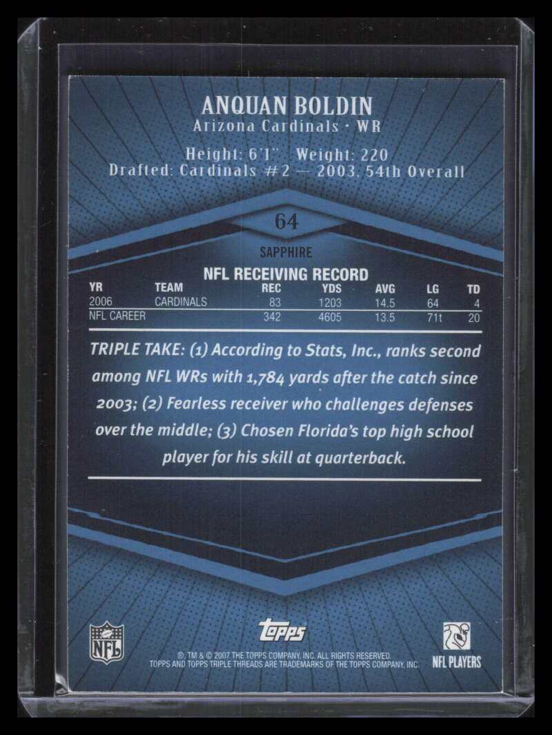 2007 Topps Triple Threads Sapphire 64 Anquan Boldin 7/25