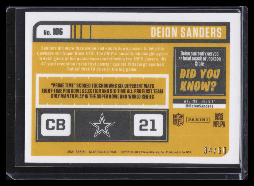 2021 Classics Premium Edition Timeless Tributes Gold 106 Deion Sanders LEG 34/60