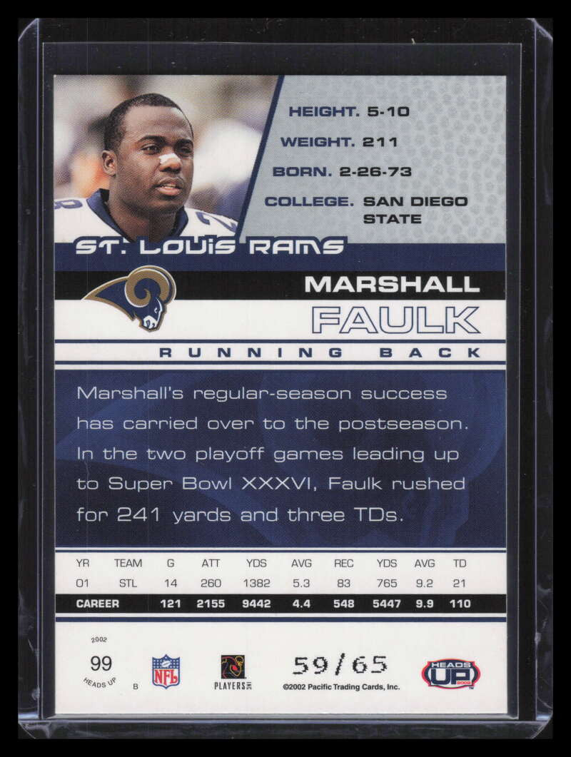 2002 Pacific Heads Up Red 99 Marshall Faulk 59/65