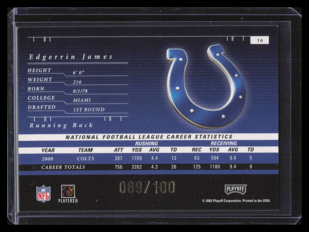 2001 Playoff Preferred National Treasures Gold 16 Edgerrin James 89/100