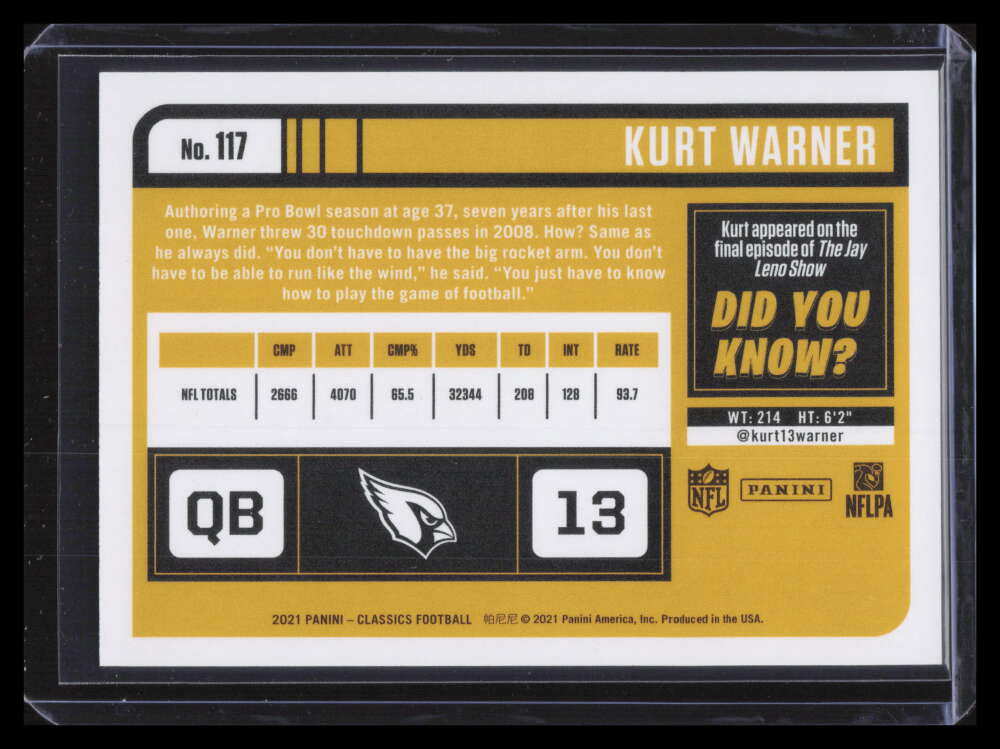 2021 Classics Timeless Tributes Green 117 Kurt Warner LEG 18/25 Legends