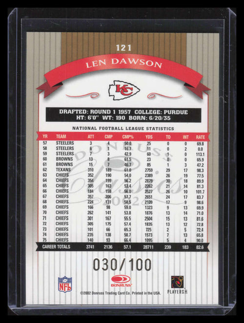 2002 Donruss Classics Timeless Tributes 121 Len Dawson 30/100
