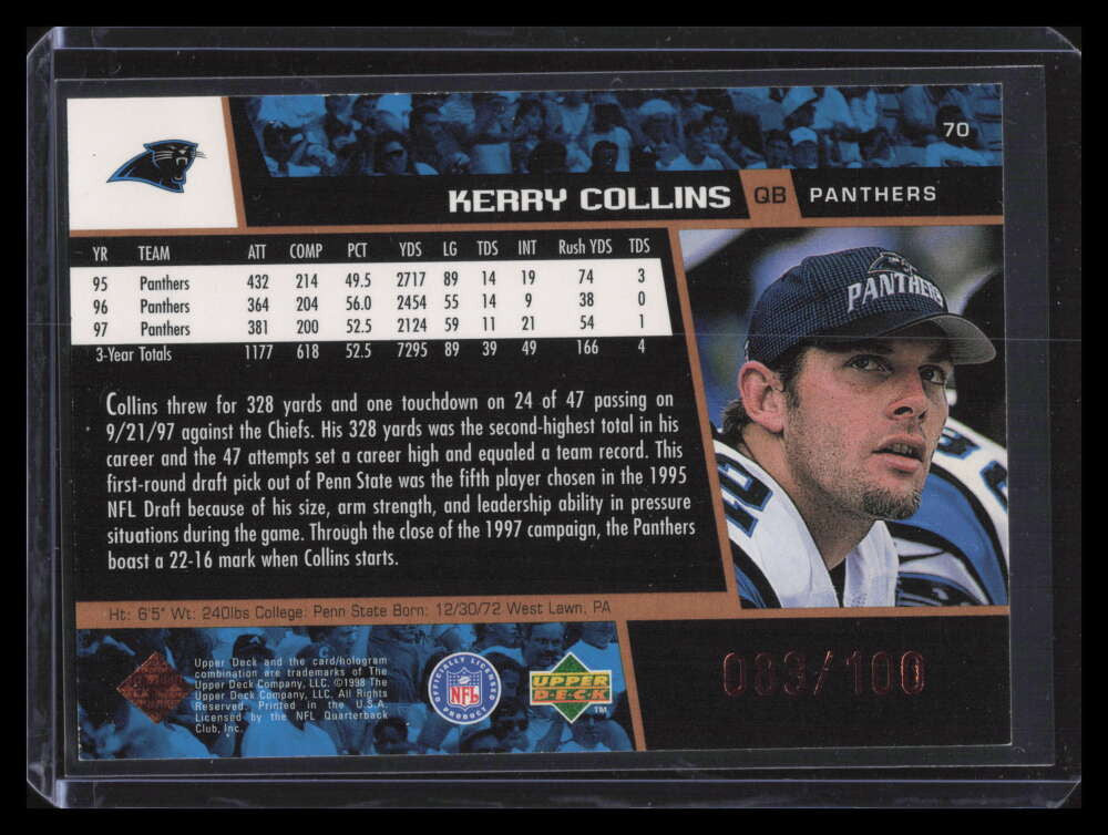1998 Upper Deck Bronze 70 Kerry Collins 83/100