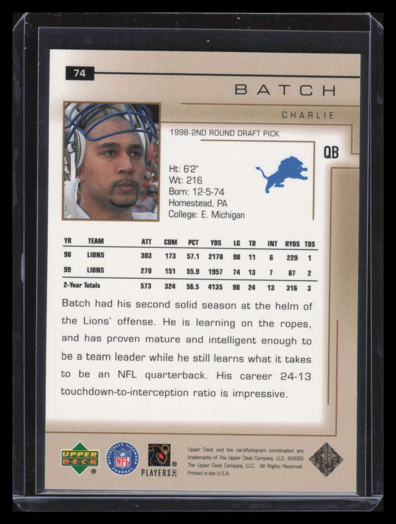 2000 Upper Deck Exclusives Gold 74 Charlie Batch 14/25