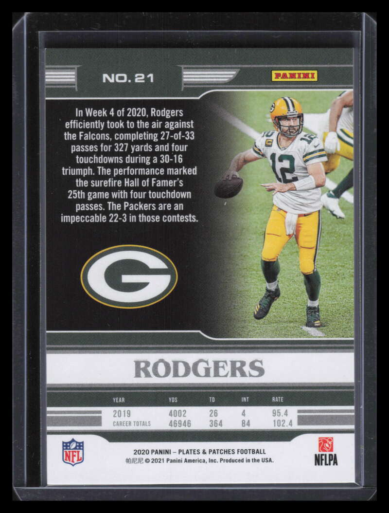 2020 Panini Plates &amp; Patches Orange 21 Aaron Rodgers 44/65