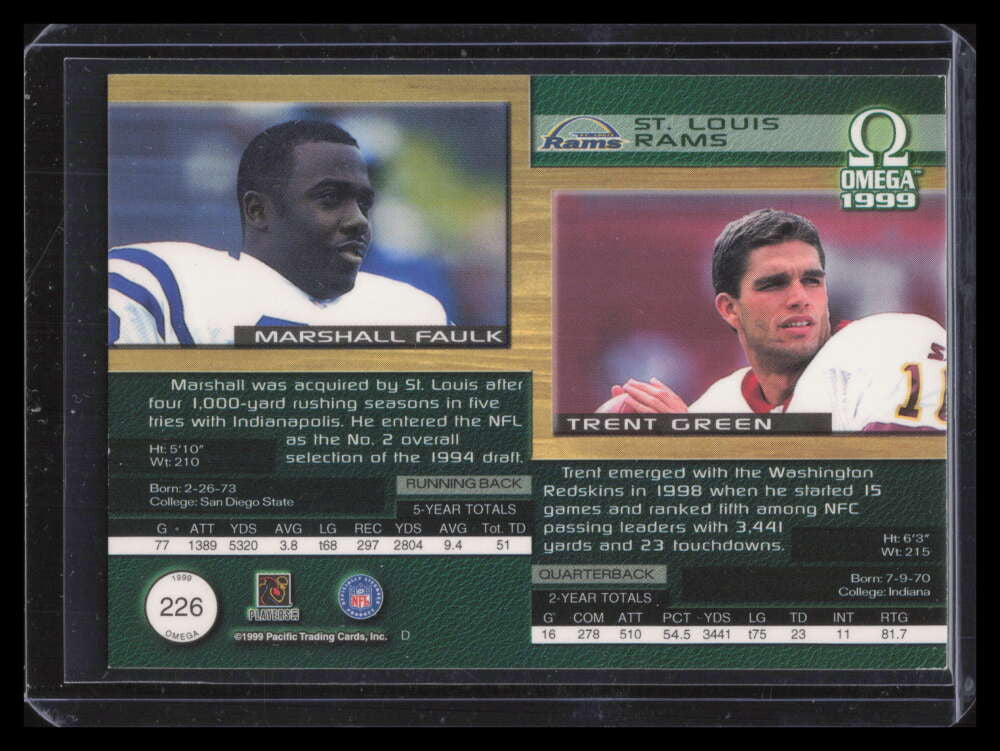 1999 Pacific Omega Premiere Date 226 Trent Green Marshall Faulk 45/60